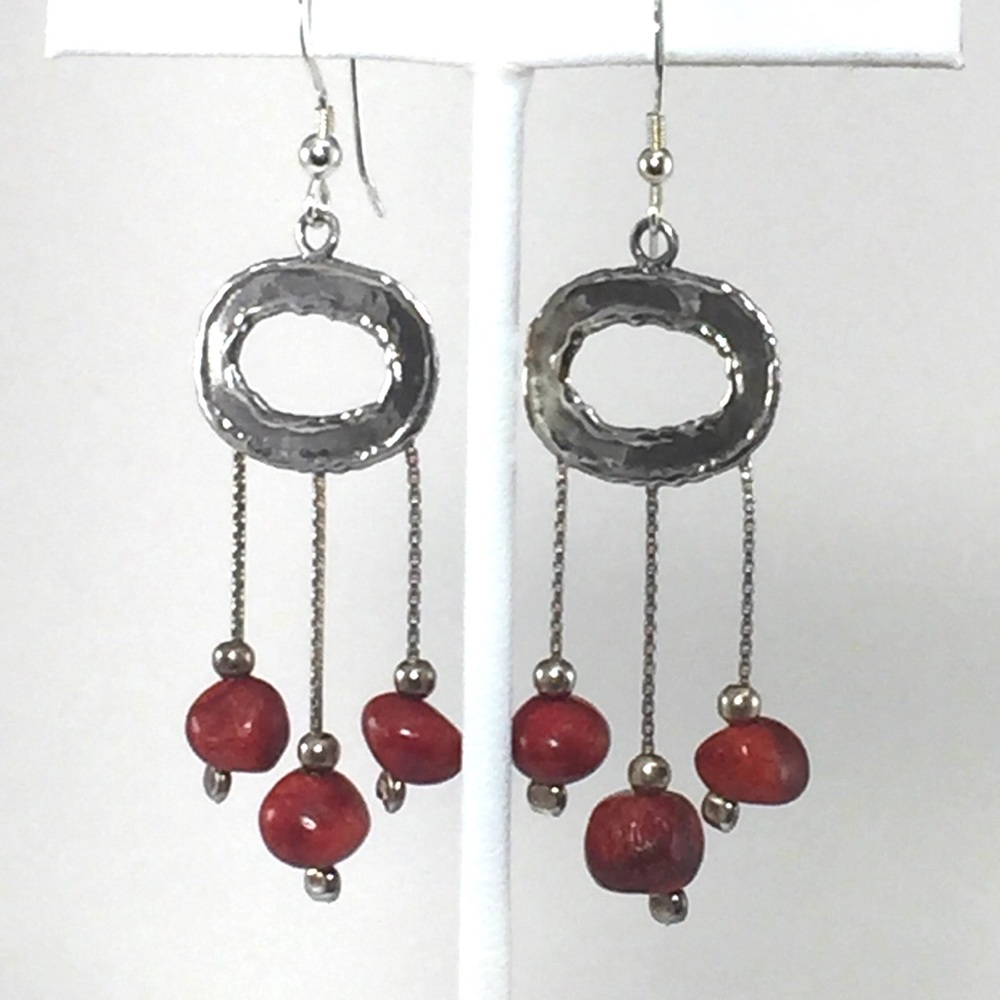 Silpada coral and sterling silver dangle earrings